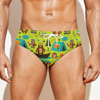 Animal Camping Pattern Print Men's Swim Briefs