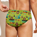 Animal Camping Pattern Print Men's Swim Briefs