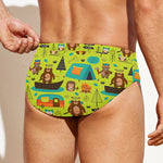 Animal Camping Pattern Print Men's Swim Briefs