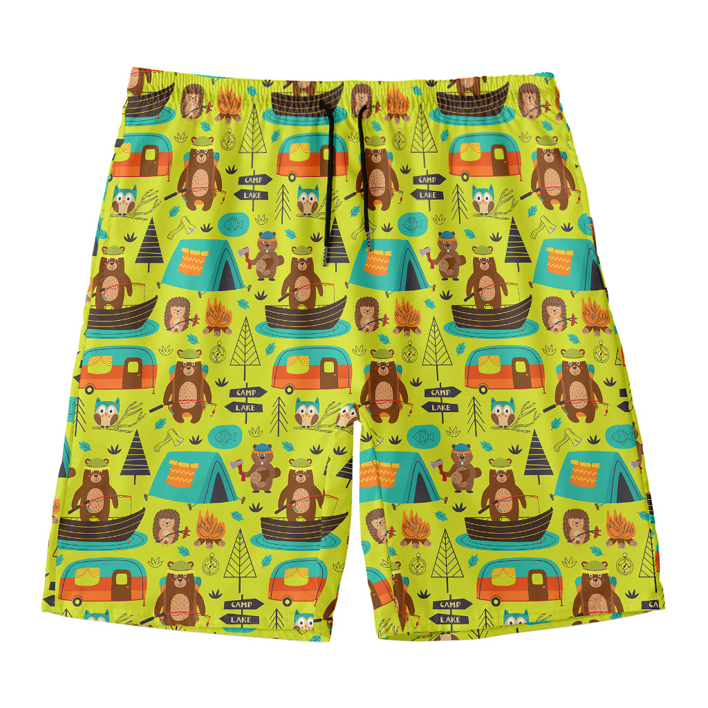 Animal Camping Pattern Print Men's Swim Trunks