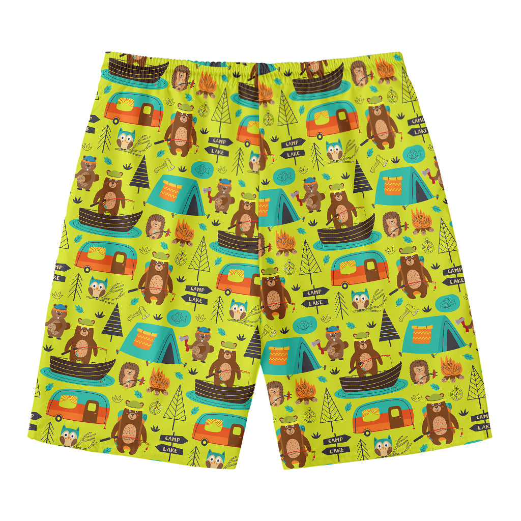 Animal Camping Pattern Print Men's Swim Trunks