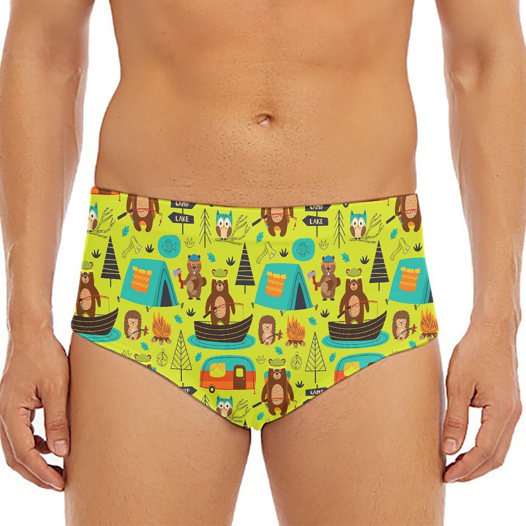 Animal Camping Pattern Print Men's Triangle Swim Briefs