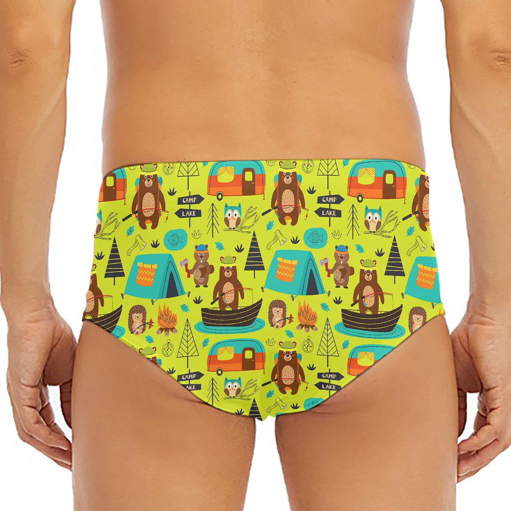 Animal Camping Pattern Print Men's Triangle Swim Briefs