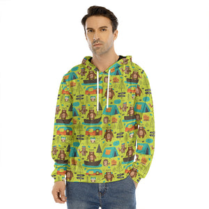 Animal Camping Pattern Print Men's Velvet Pullover Hoodie