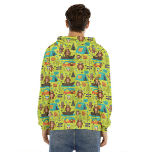 Animal Camping Pattern Print Men's Velvet Pullover Hoodie