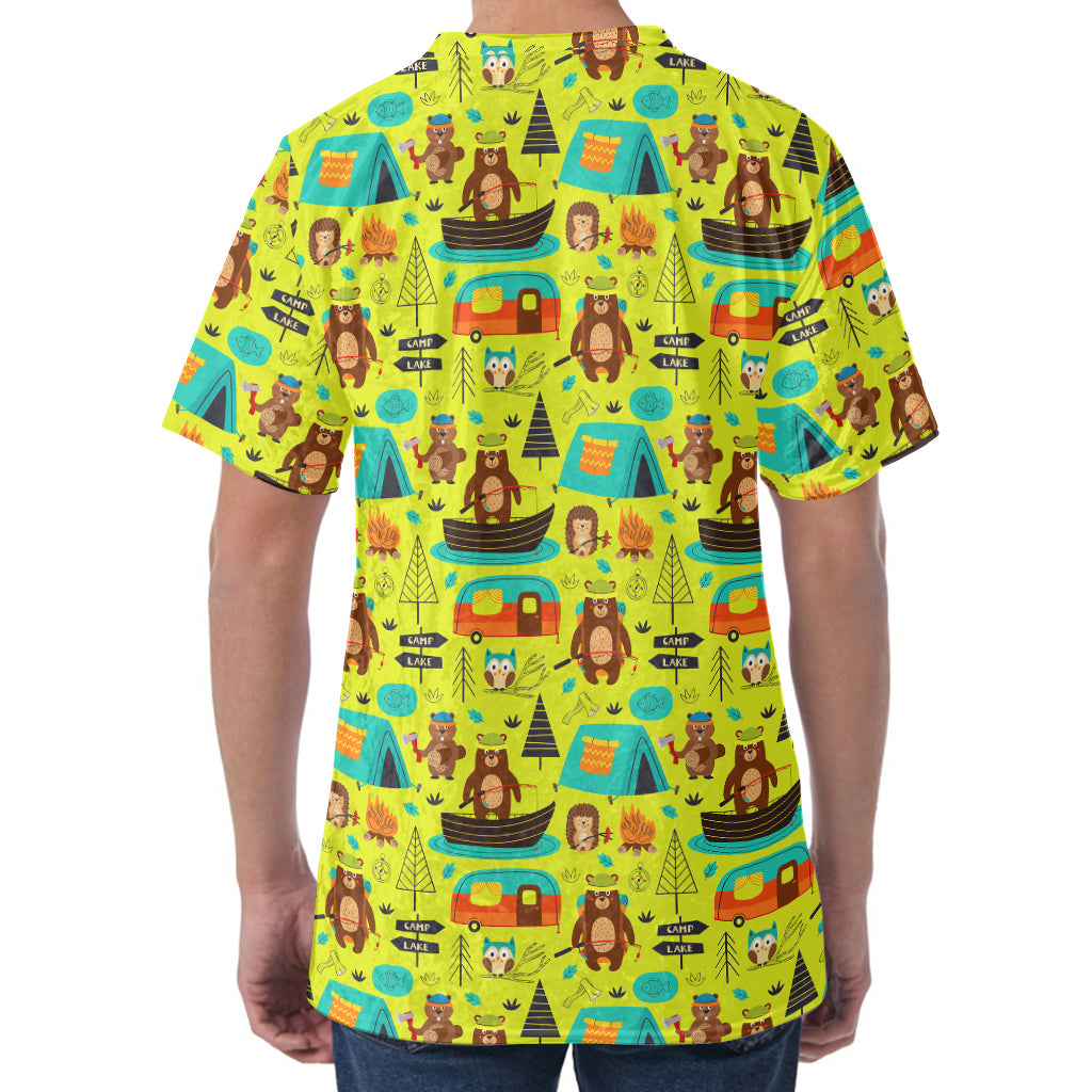 Animal Camping Pattern Print Men's Velvet T-Shirt