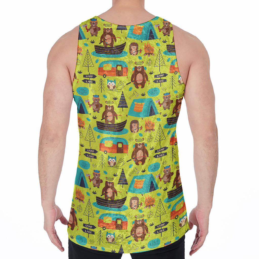 Animal Camping Pattern Print Men's Velvet Tank Top