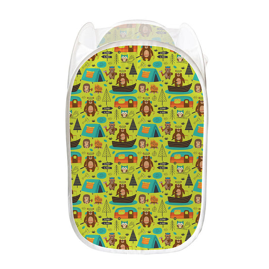 Animal Camping Pattern Print Mesh Laundry Hamper