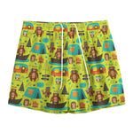 Animal Camping Pattern Print Mesh Shorts