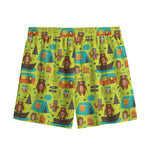 Animal Camping Pattern Print Mesh Shorts