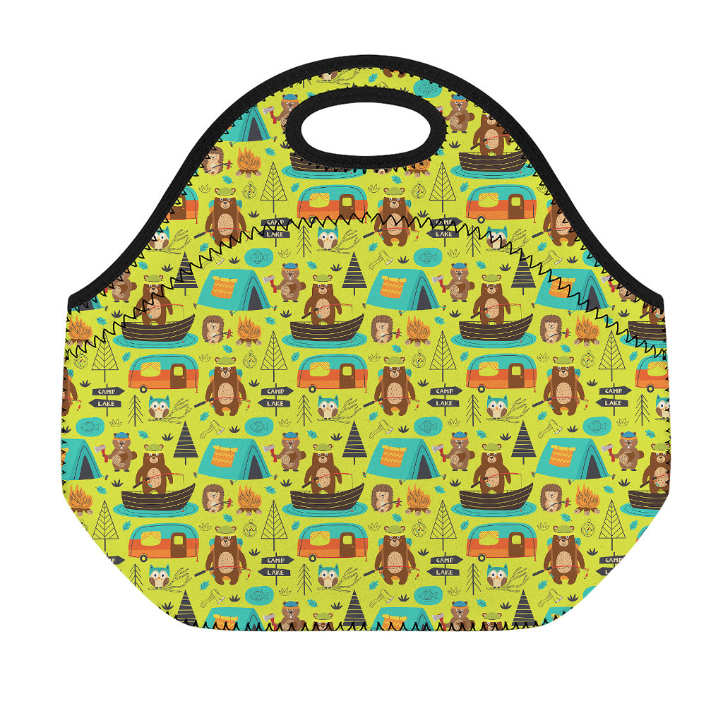 Animal Camping Pattern Print Neoprene Lunch Bag