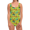 Animal Camping Pattern Print One Piece Swimsuit