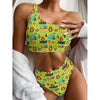 Animal Camping Pattern Print One Shoulder Bikini Top