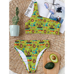 Animal Camping Pattern Print One Shoulder Bikini Top