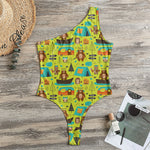 Animal Camping Pattern Print One Shoulder Bodysuit