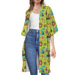 Animal Camping Pattern Print Open Front Beach Cover Up