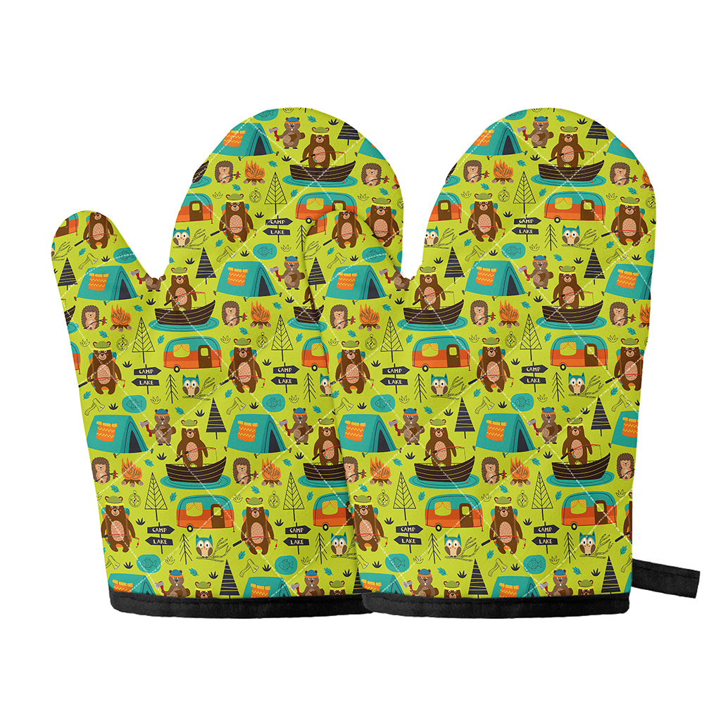 Animal Camping Pattern Print Oven Mitts