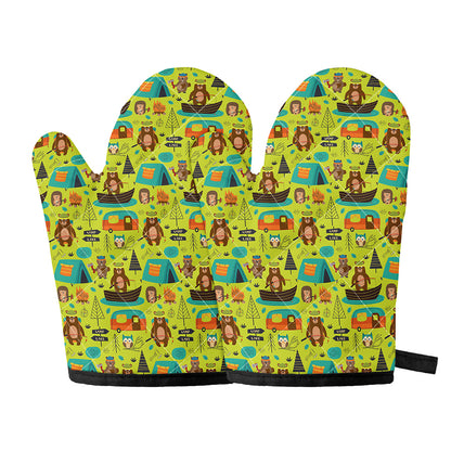Animal Camping Pattern Print Oven Mitts