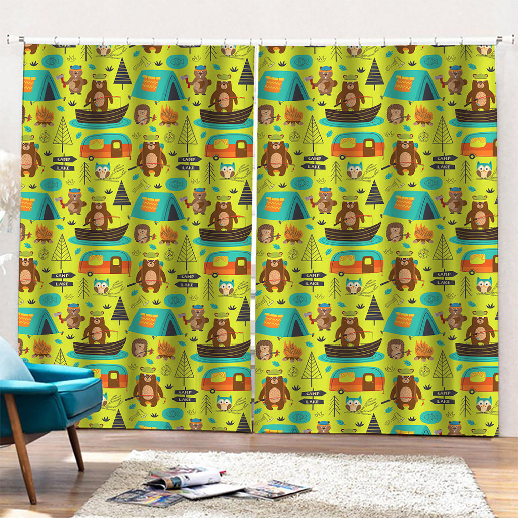 Animal Camping Pattern Print Pencil Pleat Curtains