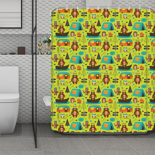 Animal Camping Pattern Print Polyester Shower Curtain