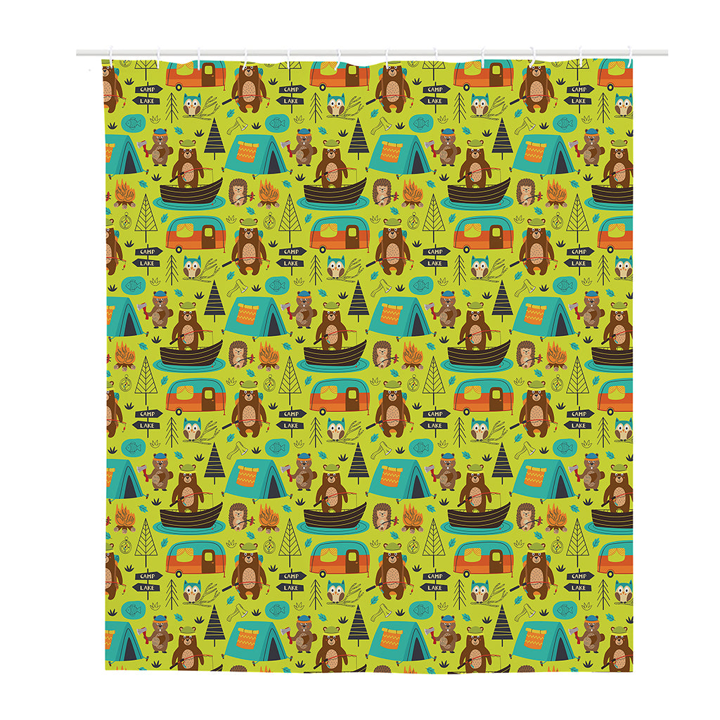 Animal Camping Pattern Print Polyester Shower Curtain