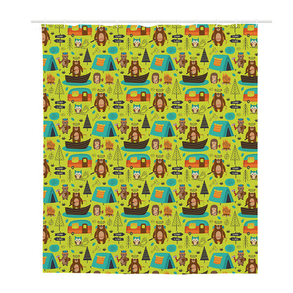 Animal Camping Pattern Print Polyester Shower Curtain