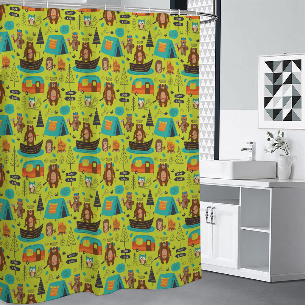 Animal Camping Pattern Print Premium Shower Curtain