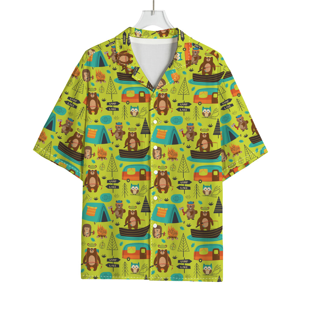 Animal Camping Pattern Print Rayon Hawaiian Shirt