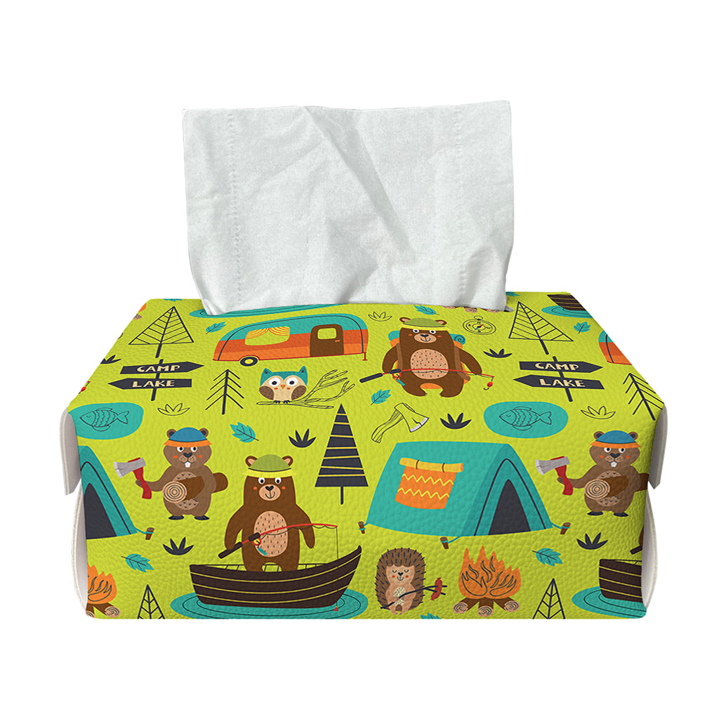 Animal Camping Pattern Print Rectangle Tissue Box Cover