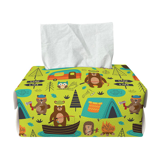 Animal Camping Pattern Print Rectangle Tissue Box Cover