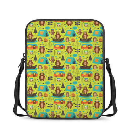 Animal Camping Pattern Print Rectangular Crossbody Bag