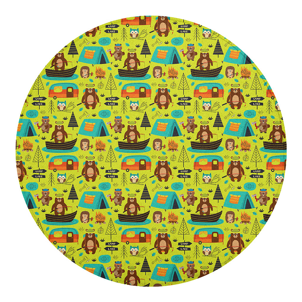 Animal Camping Pattern Print Round Blanket