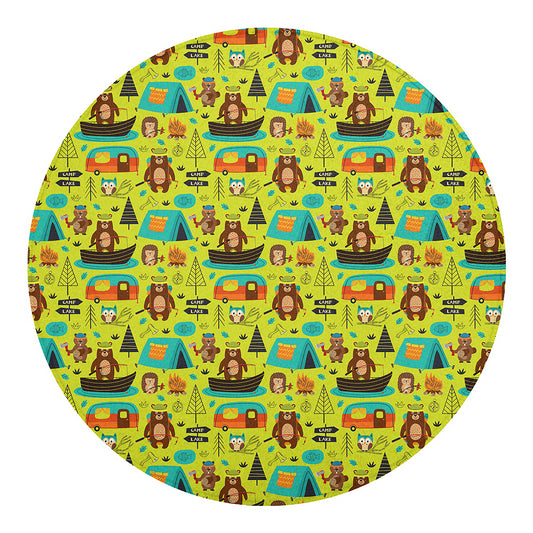 Animal Camping Pattern Print Round Blanket