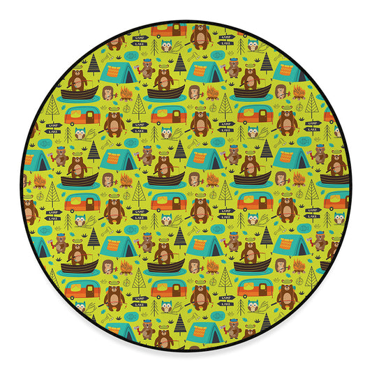Animal Camping Pattern Print Round Floor Mat