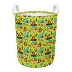 Animal Camping Pattern Print Round Laundry Basket