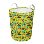 Animal Camping Pattern Print Round Laundry Basket