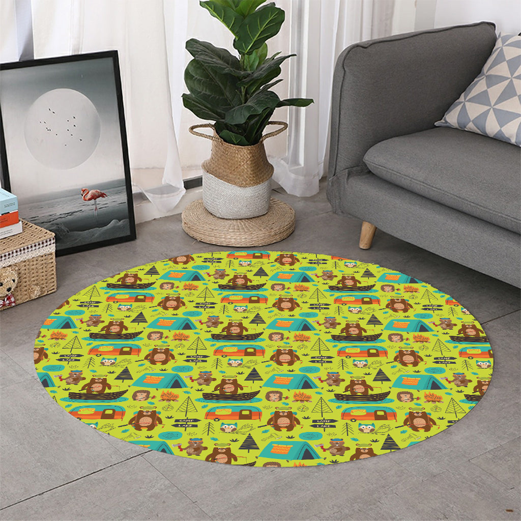 Animal Camping Pattern Print Round Rug