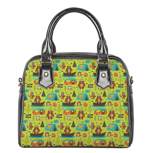 Animal Camping Pattern Print Shoulder Handbag