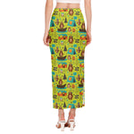 Animal Camping Pattern Print Side Slit Maxi Skirt