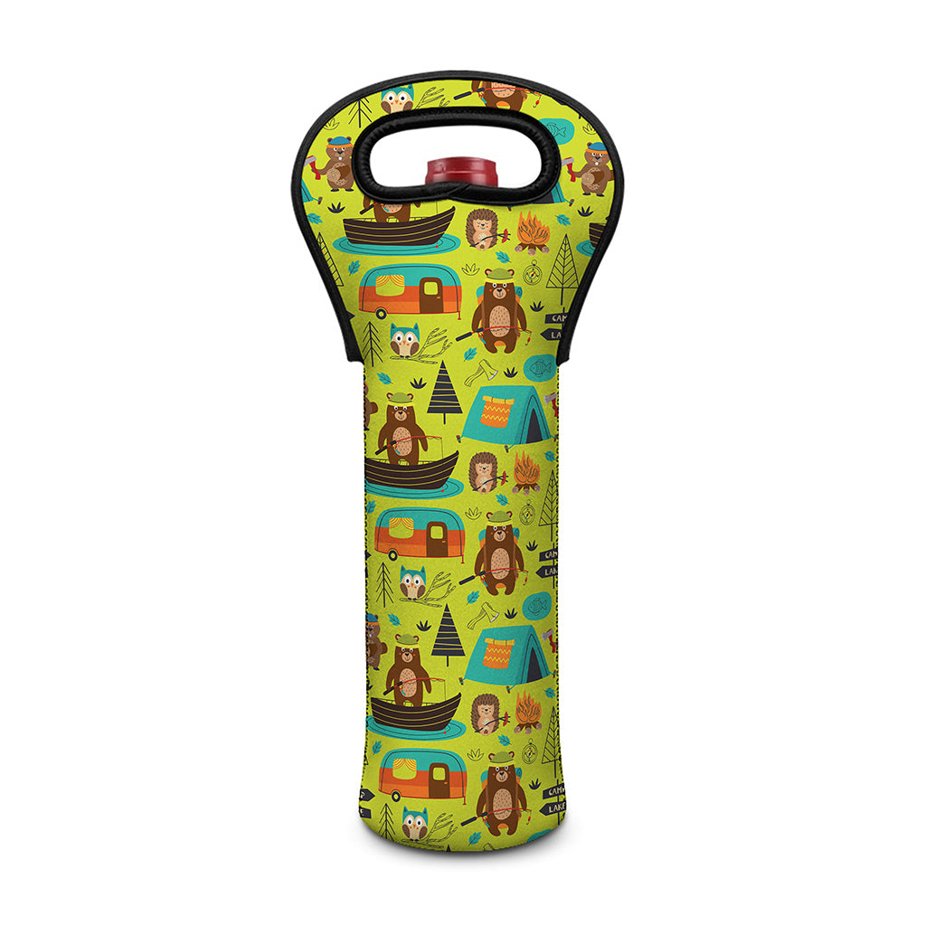Animal Camping Pattern Print Single Neoprene Wine Tote