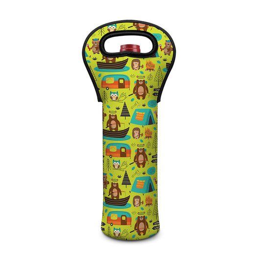 Animal Camping Pattern Print Single Neoprene Wine Tote