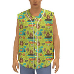 Animal Camping Pattern Print Sleeveless Baseball Jersey