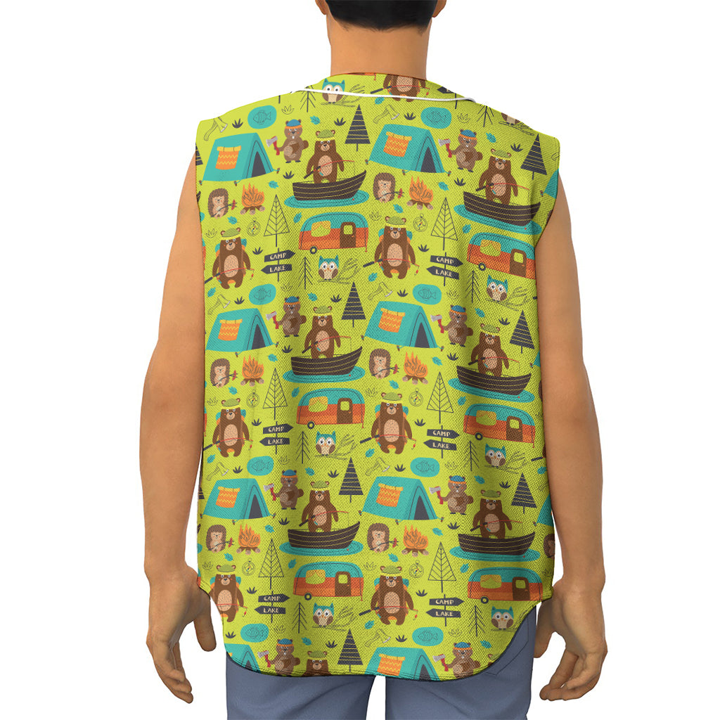 Animal Camping Pattern Print Sleeveless Baseball Jersey