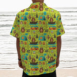 Animal Camping Pattern Print Textured Short Sleeve Shirt