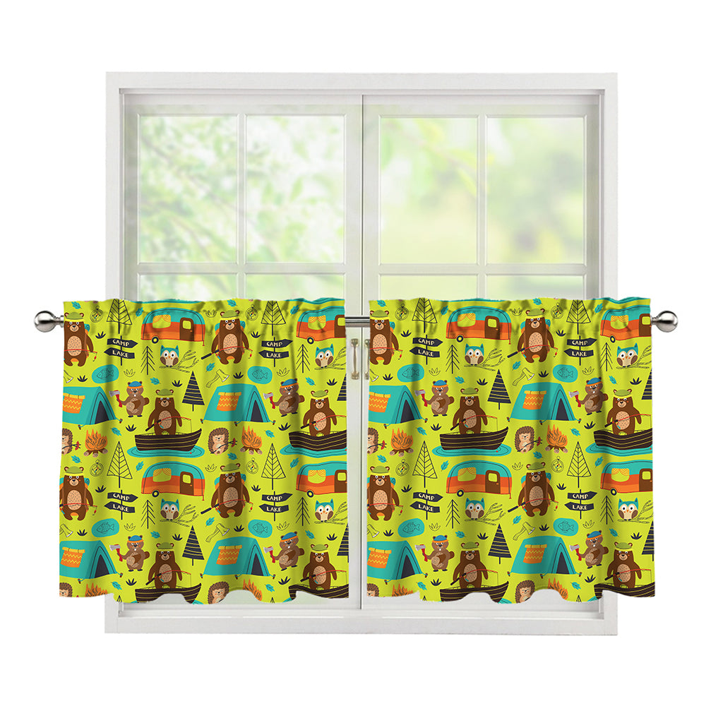 Animal Camping Pattern Print Tier Curtains