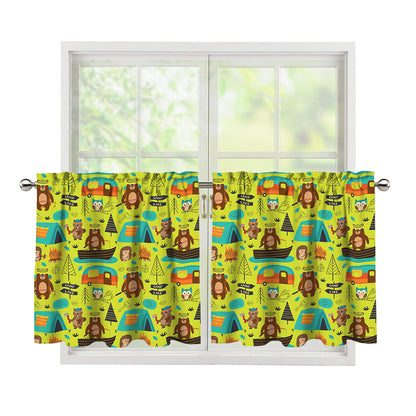 Animal Camping Pattern Print Tier Curtains
