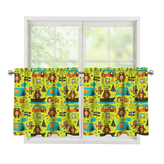 Animal Camping Pattern Print Tier Curtains