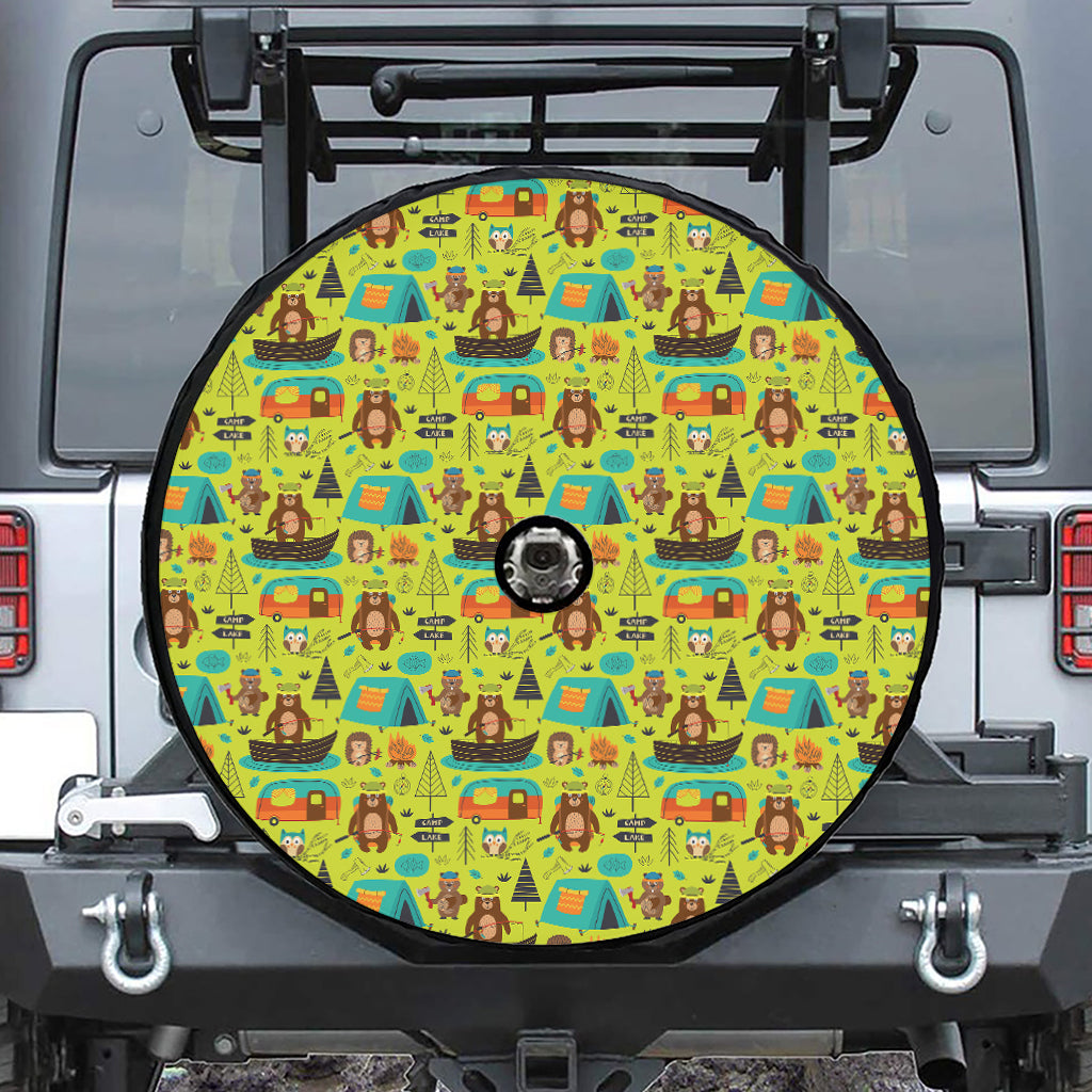 Animal Camping Pattern Print Tire Cover With Camera Hole