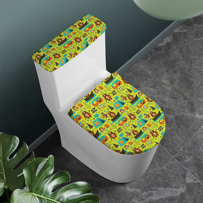 Animal Camping Pattern Print Toilet Lid And Tank Cover Set