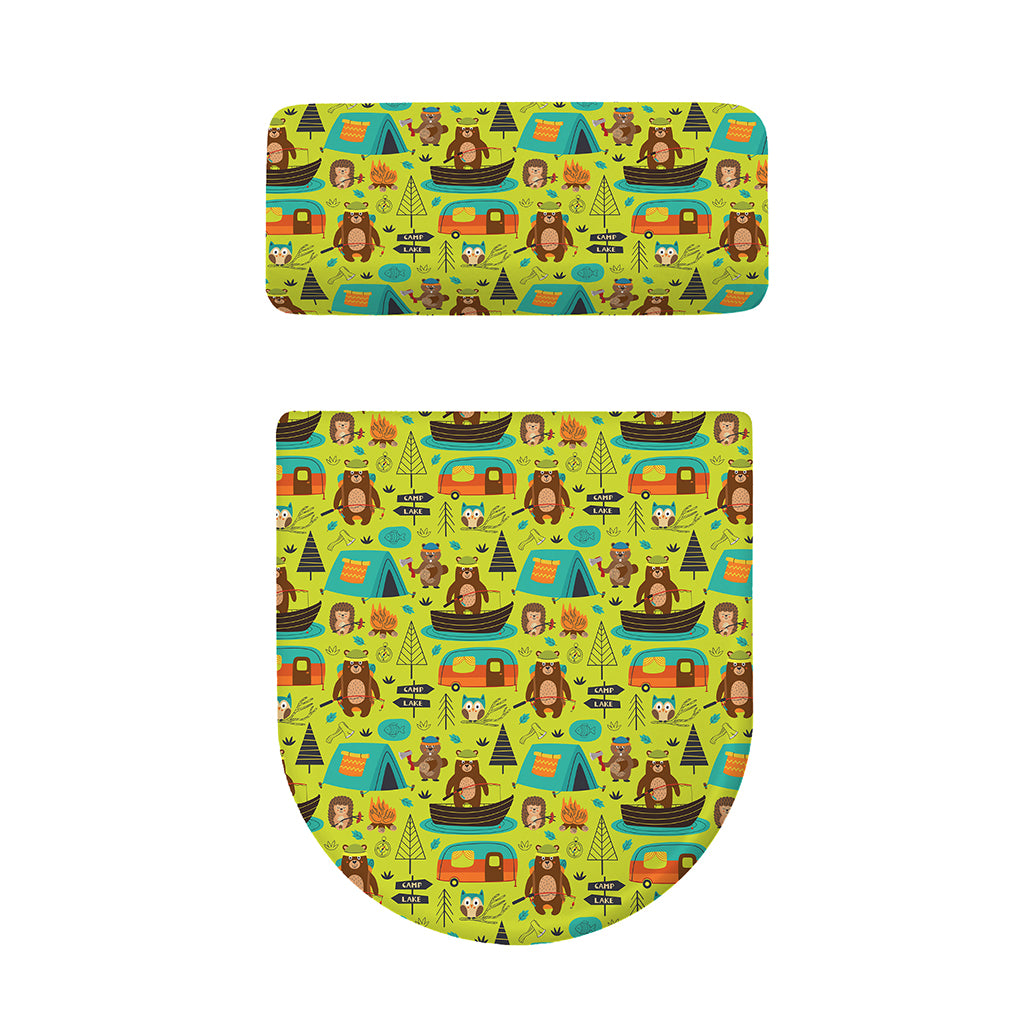 Animal Camping Pattern Print Toilet Lid And Tank Cover Set